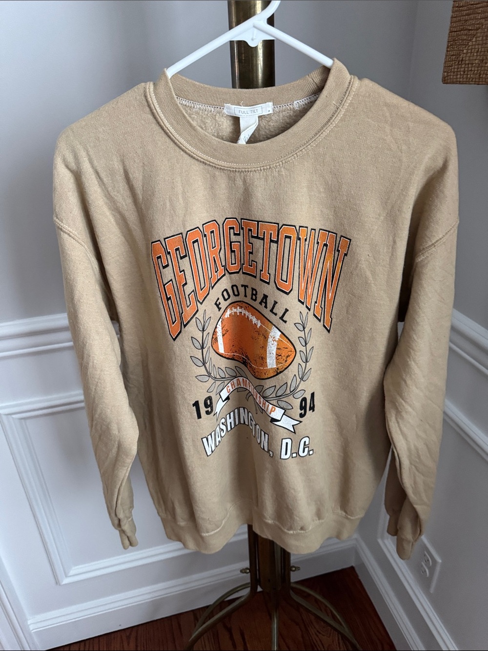 Full Tilt Beige Georgetown Football Crewneck with Orange Accents